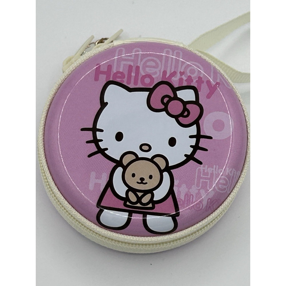 Hello Kitty Pink Round Coin Purse Tin Zipper Pouch Small Accessory Case Charm